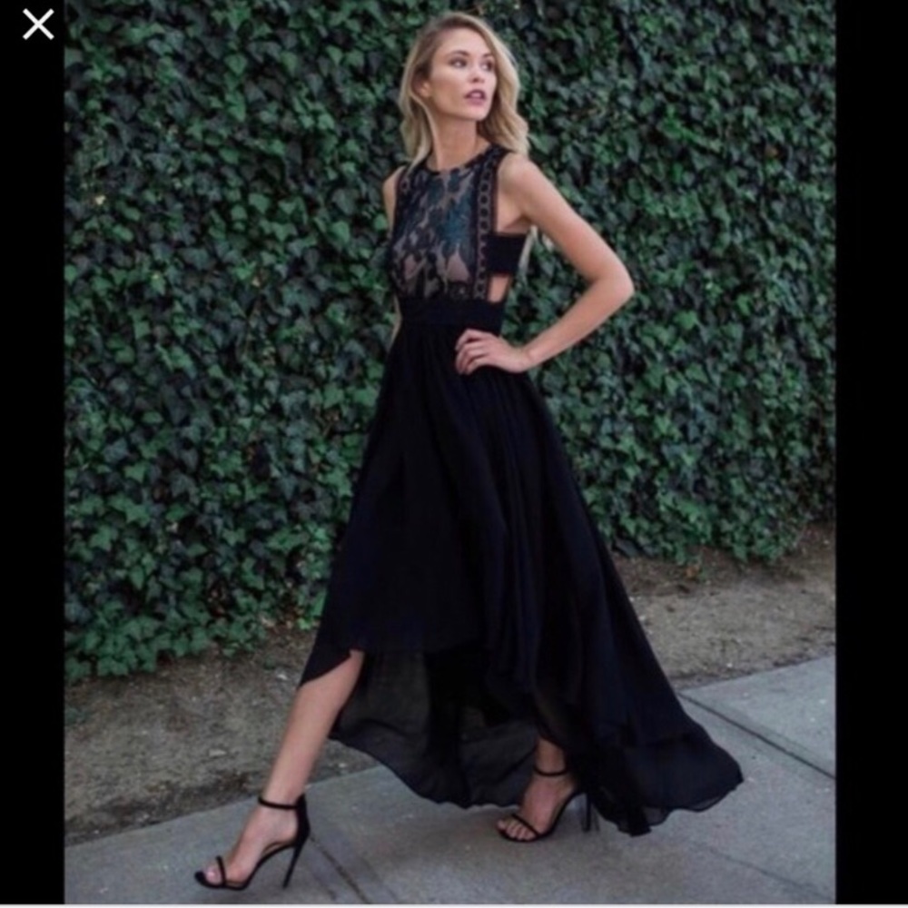 Vici high low black, lace, chiffon dress.